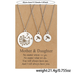 Stainless Steel Dandelion Necklace Set <b>Mirror</b> Polished Pendant Mother Daughter Gift Jewelry Clavicle <b>Chain</b> 3 Pack - Product Image 4