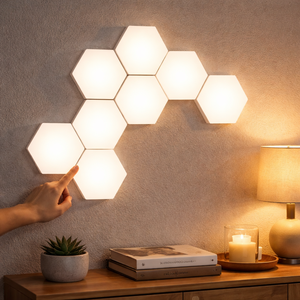 <strong>Hexagon</strong> Wall <strong>Light</strong> Modular LED Wall <strong>Panels</strong> Warm <strong>Light</strong> Bedroom Bedside Ambient Lighting Home Decor - Product Image 1