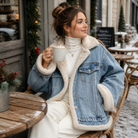 Giacca in Denim Foderata in Finta Pelliccia per l'Inverno, Cappotto in Jeans Oversize con Interno in Sherpa, Caldo, Traspirante e Antivento