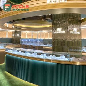 Comptoir à bijoux en bois haut de gamme, vitrine en verre, éclairage LED, mobilier de salle d'exposition de bijoux moderne et luxueux - Product Image 1