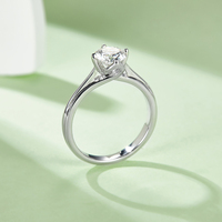 Bague de fiançailles tendance pour femme à tige droite avec serti à griffes, Moissanite 1 carat couleur D, en Argent sterling S925 plaqué rhodium