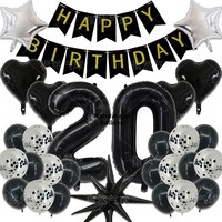 Ensemble de ballons d'anniversaire noirs et dorés pour femmes de 10, 18, 20, 25, 30, 31 ans, fournitures de fête avec décoration HAPPY BIRTHDAY