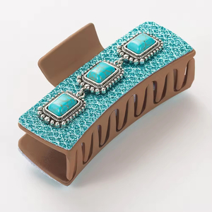 Vintage Women's Hair Claws <b>Clip</b> 10cm Turquoise Shark Crystal Alloy Charm Western Style Retro PU Leather with Plastic <b>Clips</b> - Product Image 6