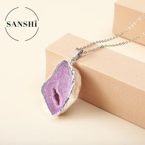 यूरोपीय और अमेरिकी फैशन क्लासिक नए प्राकृतिक क्रिस्टल एगेट पेलेंट चांदी में एज क्रिस्टल होल के साथ - Product Image 3