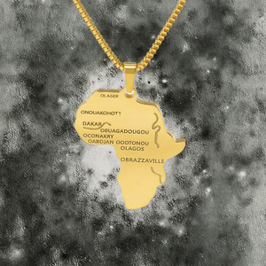 Collar con Colgante de Mapa de África <span class=keywords><strong>en</strong></span> Acero Inoxidable Chapado <span class=keywords><strong>en</strong></span> Oro OEM, Joyería con Mapa Grabado con Láser, Artesanía Metálica Personalizada, Regalos de Recuerdo - Product Image 2