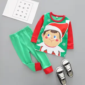 nachtkleding baby terno Suppliers-2021 Winter Mode Bulk Groothandel Kerst Terno Elanden Night Kleding Print Terno Kid Pyjama Kleding Set Kinderen Nachtkleding