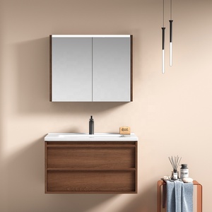 <span class=keywords><strong>Set</strong></span> Mobile da <span class=keywords><strong>Bagno</strong></span> Moderno Sospeso in Multistrato con Lavabo in Ceramica, Specchio a Led e Vano Portaoggetti Impermeabile in Legno - Product Image 1