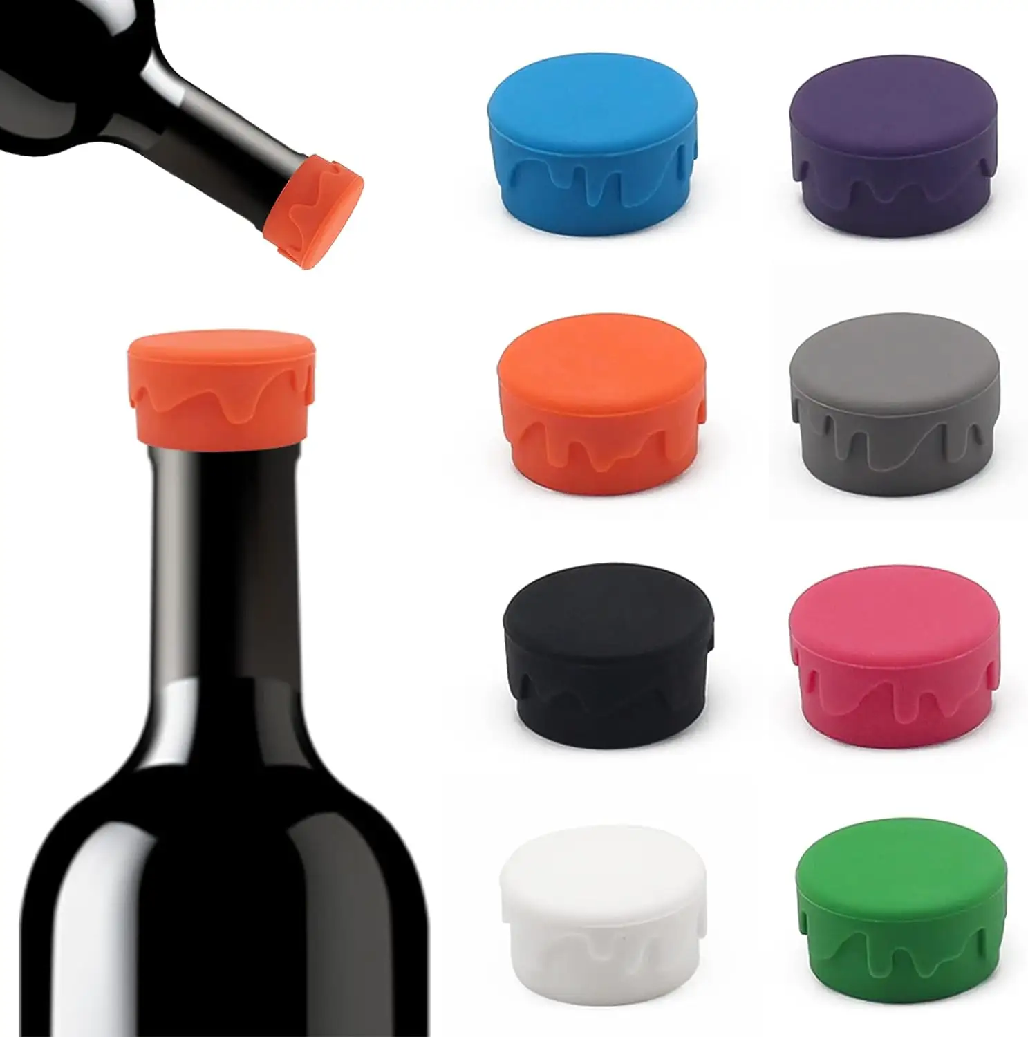 أغطية سيليكون قابلة لإعادة الاستخدام وغير قابلة للكسر/سدادات النبيذ/أغطية سدادة المشروبات للحفاظ على النبيذ طازجًا