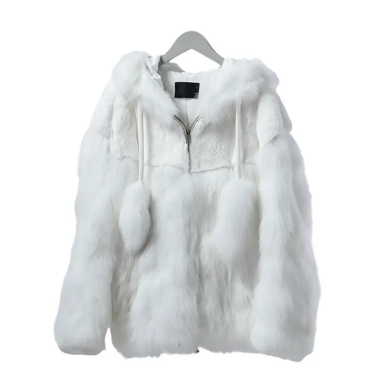 Customized Wholesale New Fashion Womens Winter Fox Fur Coat With Hooded Casual Ladies Fur Jacket Coats