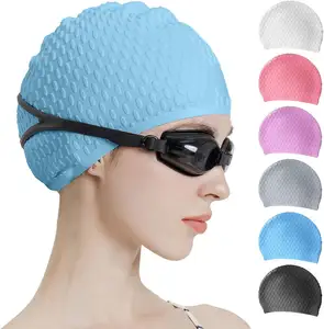 Topi renang wanita silikon satu atap, topi berenang kubah silikon ekstra besar untuk rambut panjang Logo kustom Harga bagus untuk anak perempuan dan kepang