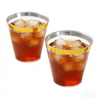 Gobelets jetables transparents en PS robustes avec bord doré pour mariages, fêtes, bars, traiteurs et présentation de boissons