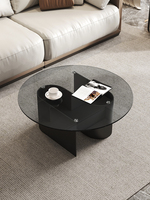 Table basse de luxe nordique en marbre avec plateau en verre et pieds personnalisables – Ensemble table basse et table à thé