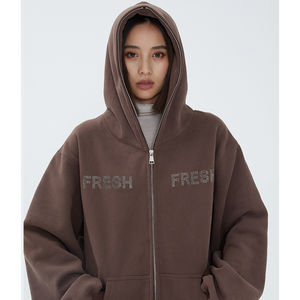 Giacca Invernale in Pile di Cotone Pesante, Personalizzabile con Logo, Ricamo, Strass, Cerniera Integrale, Felpa con Cappuccio Streetwear - Product Image 1