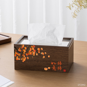 Boîte à mouchoirs en bois style chinois traditionnel en noyer pour salon, hôtel, restaurant, logo personnalisable - Product Image 3