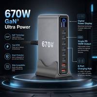 Chargeur de bureau intelligent GaN Advanced Xput 670W avec écran LCD, 8 ports (2 USB + 3 Type-C), PD3.1, Hub rapide, compatible MacBook Pro, ignifuge