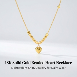 Collar de Oro Sólido de 18k PCX Trendy, Cadena de Bolas Delicadas con Forma de Corazón para Mujer, Oro Duro 3D Au750, Colgante de Amor, Venta al por Mayor - Product Image 2