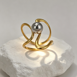 18K Vergoldeter Edelstahlring, Nicht Verblassender Geometrischer Modischer <span class=keywords><strong>Ring</strong></span>, Verstellbarer Öffnungsring, Wasserfester Schmuck für Frauen, Geschenk - Product Image 2