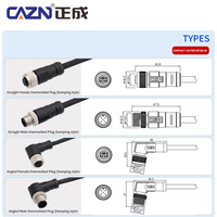 Connecteur d'alimentation étanche CAZN M12 IP67, fiche aviation 2-17 broches mâle/femelle, contacts en laiton non blindés, 30V-250V, PVC/PUR, 1M 2M 5M