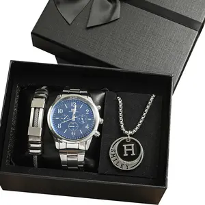 Conjunto de pulsera y reloj para hombre, set de pulsera, collares, regalo de cumpleaños, venta al por mayor
