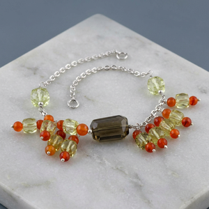 "สร้อยข้อมือคริสตัลสเตอร์ลิงลูกปัดซิทรีน & คาร์เนเลี่ยน" - Product Image 3