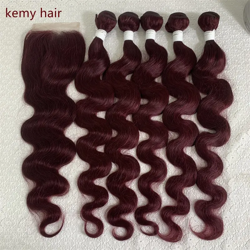 Wholesale Virgin Hair Bundle Vendors Maroon Red Colored Brazilian Human Hair Bundles Body Loose Weave Kinky Curly Hair for Women