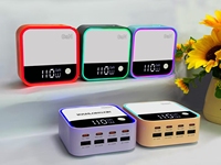 Chargeur rapide USB-C 120W 8 ports PD 3.0 à haute efficacité GaN 100-240V avec affichage numérique et lumière ambiante RVB, chargeur de bureau