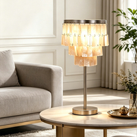 Lampe de table de luxe à 3 niveaux en coquillages naturels, cascade de coquillages Capiz, éclat ambre chaud, E27, pour chevet, chambre, salon, suite d'hôtel