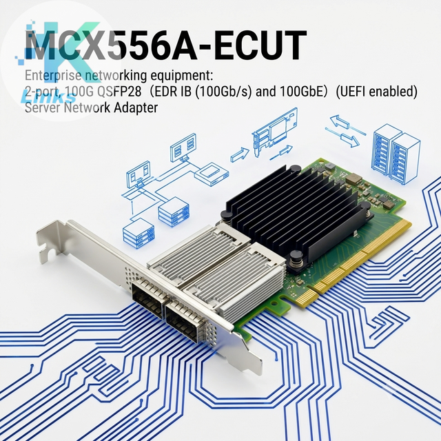 MCX556A-ECUT for Mellanox 100GbE QSFP28 2-Port PCIe3.0x16 Wired Ethernet Adapter Network Interface Card for Server in Stock