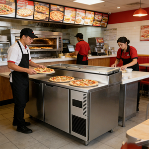 Table de préparation à pizza réfrigérée en acier inoxydable à double température 1,8 m avec contrôle électronique de la température et économie d'énergie - Product Image 5