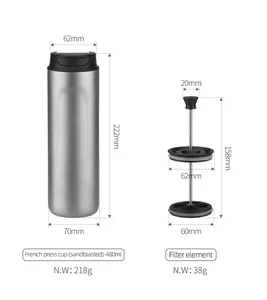 Filtre à café et presse à thé en titane 2-en-1, gobelet isotherme portable pour voiture 480 ml, tasse thermique pour usage extérieur - Product Image 6
