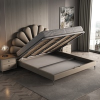 Cadre de lit en cuir véritable au design moderne et luxueux en forme de pétale, lit double romantique rembourré taille King pour mobilier de chambre principale