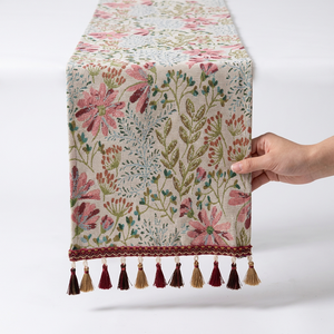 Chemin de table élégant de style campagnard français, bohème, tissé à motifs floraux, en polyester/coton, de Summer Anne's Wholesale, ne pas blanchir - Product Image 3