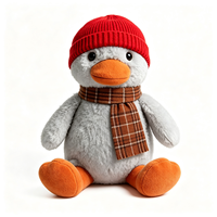 Peluche pingouin mignonne en tricot avec bonnet rouge et écharpe à carreaux, douce, cadeau de Noël en gros