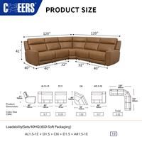 MANWAH CHEERS Modernes 5-Sitzer Elektrisches Relaxsofa-Set Modulares Ecksofa L-förmig Echtleder Wohnzimmermöbel