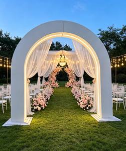 Hot-selling modern white PVC wedding <b>arch</b> backdrop <b>frame</b> with LED lights and acrylic 3D design for stage background - Product Image 1