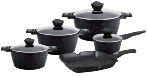 Thiết kế mới 9cs <span class=keywords><strong>Die</strong></span> Cast Đỏ Đá Cẩm Thạch nhôm Cookware <span class=keywords><strong>Set</strong></span> với Tempered Glass nắp không dính Fry Pan và chậu - Product Image 5