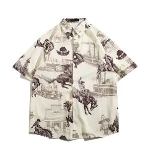 Nueva moda para hombre, ropa de calle de vacaciones en la playa, pintura, camisa informal para hombre