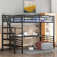 Lit superposé moderne en métal gain de place avec bureau intégré, structure robuste en métal avec escalier de rangement pour tous les âges