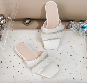 Summer New Lace-up Sandals for Girls Thick-<b>heeled</b> Slippers <b>White</b> Pleated Sandals for Girls 8-12 Years - Product Image 3