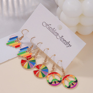 Boucles d'oreilles pendantes Cœur Arc-en-ciel en alliage, design Amour, bijoux fantaisie, coffret cadeau - Product Image 3