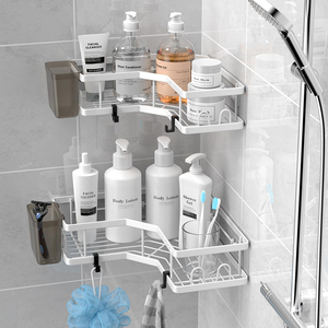 2pcsNo Drilling Adhesive Corner Wall Mounted Black Bathroom Shelves <strong>Shower</strong> Caddy <strong>Shower</strong> Caddy Storage Rack Wall Bathroom <strong>Shelve</strong> - Product Image 1