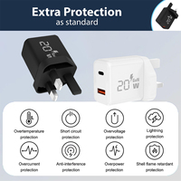 Chargeur mural OEM ODM avec prise britannique 20W PD Type C USB a QC3.0 à charge rapide pour téléphone, prix d'usine, noir et blanc, pour voyage
