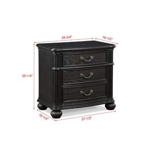 Mesita de noche de madera Vintage antigua DB con 3 cajones 1 pieza muebles de dormitorio con acabado gris negro tradicional - Product Image 5