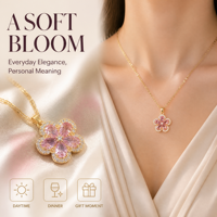 Ensemble collier, boucles d'oreilles et bague en acier inoxydable motif fleur à cinq pétales, tendance, légèrement luxueux, avec micro-incrustations, bijoux de fête