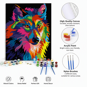 Kit de <span class=keywords><strong>peinture</strong></span> par numéros sur toile premium 40x50cm, motif <span class=keywords><strong>loup</strong></span> géométrique coloré, <span class=keywords><strong>peinture</strong></span> acrylique pour décoration murale à domicile - Product Image 3