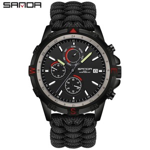 Reloj de Cuarzo para Hombre Sanda 3227 con Correa de Cuero, Luminoso, Resistente al Agua, Correa Trenzada, Reloj de Pulsera Deportivo para Montañismo al Aire Libre - Product Image 5