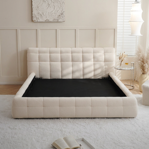Cama Moderna y Confortable de Estilo Francés, Tapizada en Terciopelo, con Estructura Ajustable, Diseño Marroquí, en Color Crema - Product Image 2