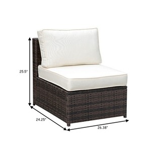 Corduroy Frame Tufted Patio Side Chair with Cushioned <b>Seating</b> Ivory & Espresso Brown Memory <b>Foam</b> for Apartment & Hotel Use - Product Image 3