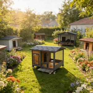 Mangeoire Rotative pour Animaux de Compagnie, Maison Pliable, Conception Étanche, Toit <span class=keywords><strong>en</strong></span> Bois et Acier Inoxydable, Facile à Nettoyer, Style Moderne, Petite Taille - Product Image 2