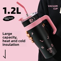 Nouvelle tasse isotherme en acier inoxydable noir et rose avec poignée et paille, 40 oz, pour voiture, cadeau, isolation 6-12h